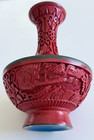 Vtg Chinese Carved Cinnabar Lacquer  Vase Floral Landscape  8 
