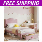 Twin Upholstered Bed Frame With Storage Drawer   Headboard For Kids girls boys
