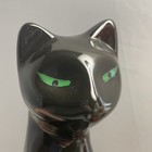Mcm Sleek Black Kitty Cat Ceramic Figurine 10  Tall Green Eyes Taiwan Vintage