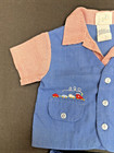 Vintage Mayfair Baby Boy Blue Embroidered Trains 2-piece Suit Outfit 3-6 Months