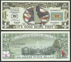 Delaware State Million Dollar Bill W Map  Seal  Flag  Capitol - Lot Of 10 Bills