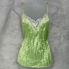 Vtg Y2k Womens Satin Lace Trim Cami Top Sz Xl Crinkle Lime Green Fairy Grunge