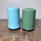 2 Vtg Art Deco Bakelite Vanity Powder Shaker Set Cameo   Dutch Girl Green Blue