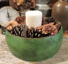 Vintage Wood Dough Bowl green primitive french Country farmhouse Centerpiece