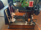 Vtg Singer 221 Featherweight Portable Sewing Machine W case   Attachments 1955