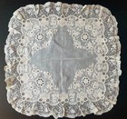 Antique Wedding Handkerchief Richly Embroidered Linen   Lace 22   X 22  