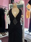 Black Maxi Formal Evening Prom Dress Beaded Halter Y2k Style Open Back M