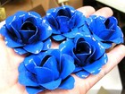 Five Medium Blue Metal Roses  Flowers For Crafts  Jewelry  Accents