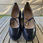 Steve Madden Women s Black Leather Mary Jane Flats Lug Sole Lace-up Us 9