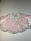 Vintage 80s Baby Girl Large Light Pink Ruffled Baby Dress Lace Frilly Fussy