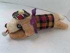 Vintage 15  Plush Dog Smoking Pipe Wearing Plaid Hat Sweater Rare Stuffed Puppy