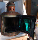 Vintage Brass   Metal  Boat Stern  Green Glass Lantern  Top And Front Brass 10 