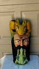 1920c Wood Ethnic Hand Carved  painted Ritual Mask A Man With Frog