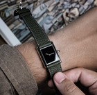 Black Dial Rectangular Dress Watch Vintage Tank-style  Green Leather Strap Paris