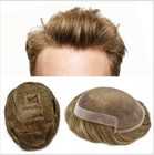 French Lace Front Mens Toupee Human Hair Replacement System Poly Skin Hairpiece