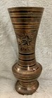 Vtg Copper Hand Engraved Turkish Like Decorative Tri-color Vase 7 5   