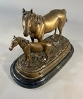 Rare Vintage Delaware Park Bronze   Marble Horse Statue Of Mare   Her Foal 2004