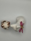 Two Vintage Kitty Cats Ceramic Siamese Small Planter And One With Bow   Flower