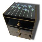 Vintage Otagiri Japan Iris Mirrored Jewelry Box   6 Coasters Lacquer Set
