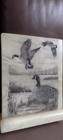 Vintage Etched Marble Waterfowl Landing Geese Sculpture Plaque 