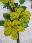 French Seed Bead Flowers Stems 9  Glass Beads Yellow Vintage Hand Beaded 2 Lot