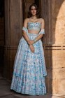 Blue Floral Faux Georgette Lehenga Choli  Sequin Embroidery  Wedding Ethnic Wear