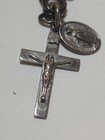 Vintage Sterling Silver Diroma Rosary Medal Bracelet Faux Pearls Crucifix