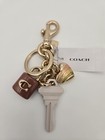 Nwt Coach Key Cluster Bag Charm Keychain Gold Pink White Multi Cp891