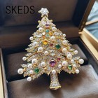 Crystal Christmas Tree Pearl Brooch Pin Women Men Vintage Unisex New Year Gift