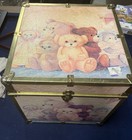 Vintage Wooden Toy Box Storage Trunk Chest Cube 16    Decorated With Teddy Bears
