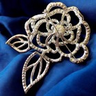 Extra Large Rhinestone Flower Brooch Vintage Ab Mid Century Floral Silver Tone