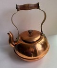 Vintage Copper Tea Kettle   Cover  Spout Wood   Brass Handle 8    Kitchen Stove