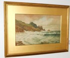 Arthur Suker Signed Antique Watercolor Seascape Storm Surf Cornwall British