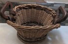 Vintage Hand-woven Wicker Basket With Large Carved Wooden Handles - 