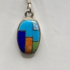 Native American Signed Op Sterling Silver Inlaid Dangle Earrings