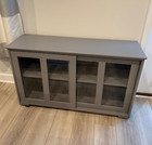 Gray Wooden Storage Cabinet Stackable Utility China Curio Table Sliding Door