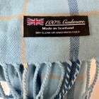 100  Cashmere Mens Scarf Made In Scotland Light Blue Tan Plaid Fringed 63    Lux