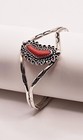 Kenneth Jones Sterling Silver Native Navajo 6 75  27mm Coral Cuff Bracelet