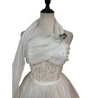 Vtg 50s Wedding Dress Xs Ivory Lace Tulle Full Skirt Cocktail Scarf Pinup Bridal