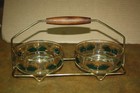 Vintage Mcm Jeanette Gold   Green Design Chip   Dip - Mint   Nuts -with Rack