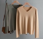 Womens Long Sleeve V Neck Jumper Warm Pullover Sweater Loose Casual Basic Tops