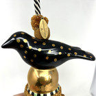 Gorgeous Mackenzie Childs Black Bird Ceramic Tassel Beaded Black Gold White Logo