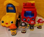 Fisher Price Little People Vehicles Fire Truck Dump Truck 4 Figures Tested Works