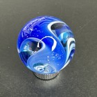 Contemporary Handmade Art Glass Marble 1 14  Cobalt Blue White Sparkle Swirl Mib