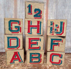 Antique 30 Wood Blocks With Paper Lithograph Complete Alphabet Numbers Children