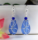 Teardrop-shaped Frosted Sea Glass Dangle Earrings  Beach Fashion  Sea Jewelry