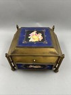 Antique French vienna Brass Jewelery Casket Box  Hand Painted Wedgewood Plaques