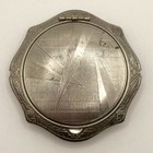 Vintage Art Deco Powder Compact   Silver Tone Engine Turned Makeup Case