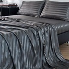 Satin Silky Sheet Set 3 Piece Twin Size Bed Sheet Set Strip Pattern Deep Pocket