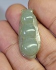 Vtg Chinese Carved Icy Jadeite Pod Pea Pendant- S4